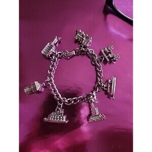vintage Walt Disney Production 7 Charms Bracelet  Steam boat, Castle and train +